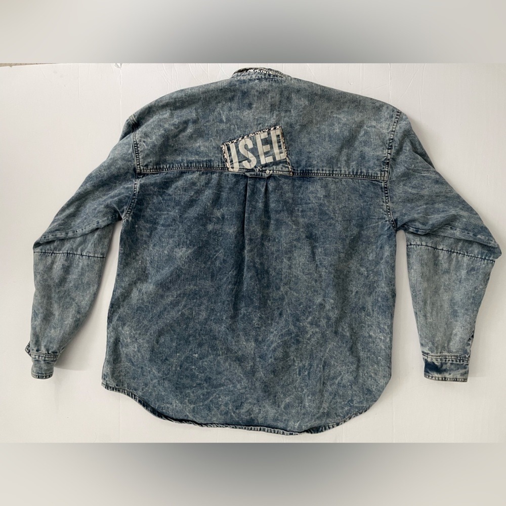 Get Used by Elie Vintage Destroyed Denim Acid wash Shacket jacket l oversized - Picture 3 of 10